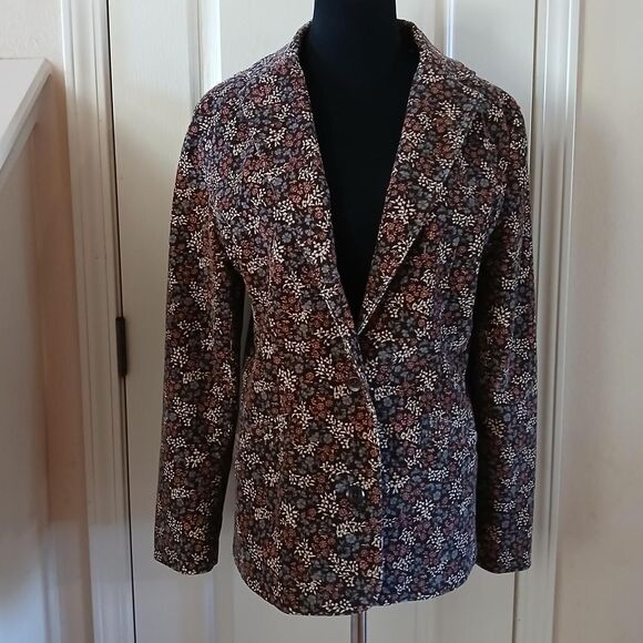 L.L. Bean Jackets & Blazers - L.L. Bean Brown Floral Button single breasted Riding Equestrian Corduroy blazer